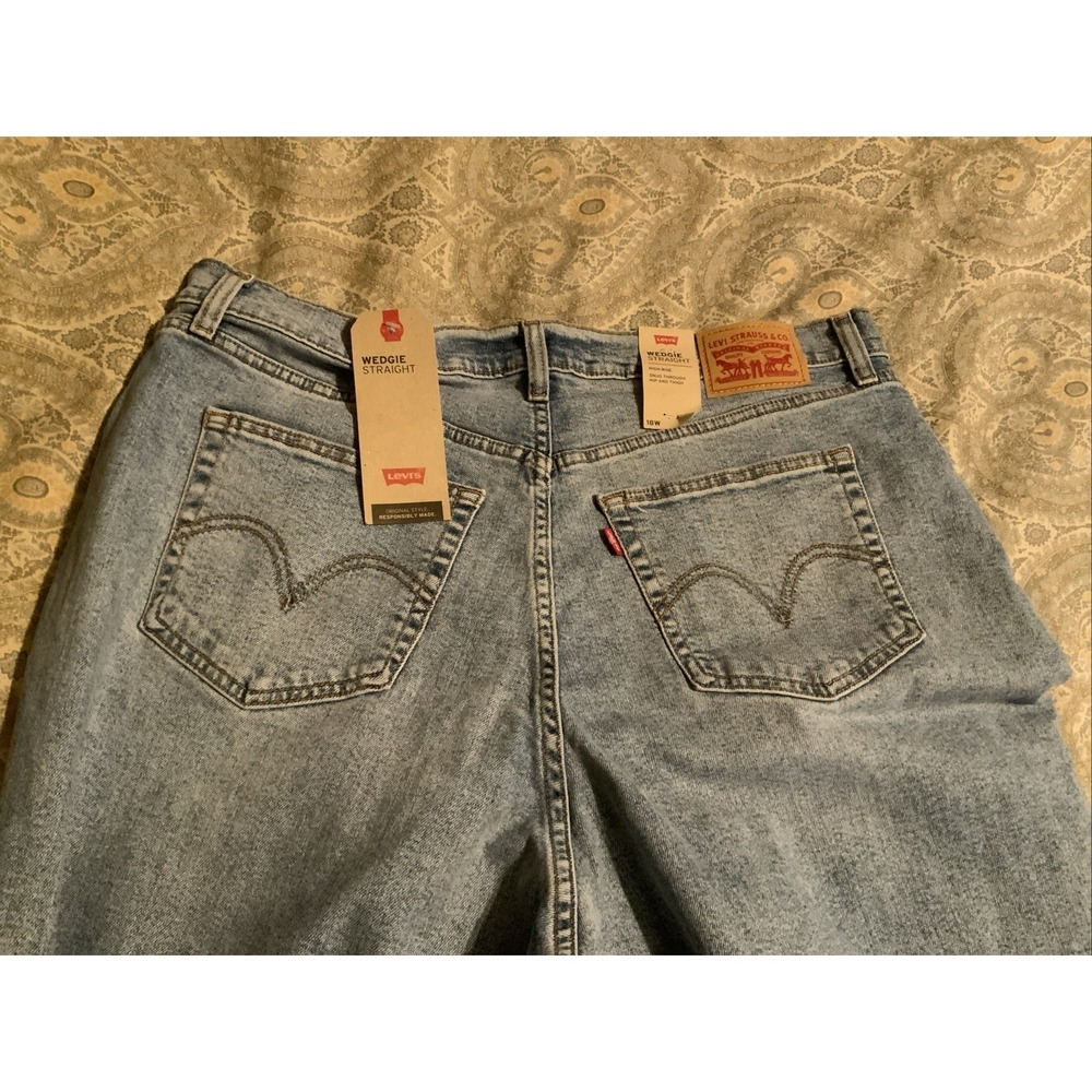 Levi's Premium Wedgie Straight High Rise Ripped Jeans Blue 18W - Picture 6 of 8